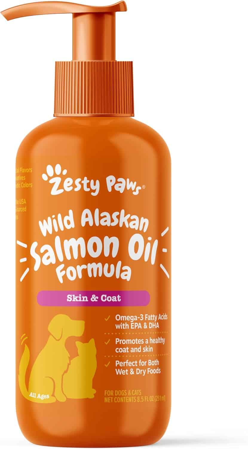 Zesty Paws Wild Alaskan Salmon Oil for Dogs and Cats- Skin and Coat Support, Omega 3 Supplement for Pets, 8.5oz